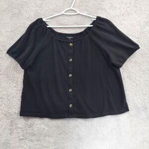 Lane Bryant Women's Black Square-Neck Faux Button-Front Top Size 22/24 Cotton